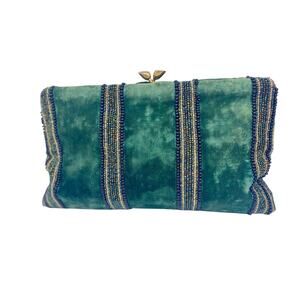 Vintage Clutch Beaded Green Velvet